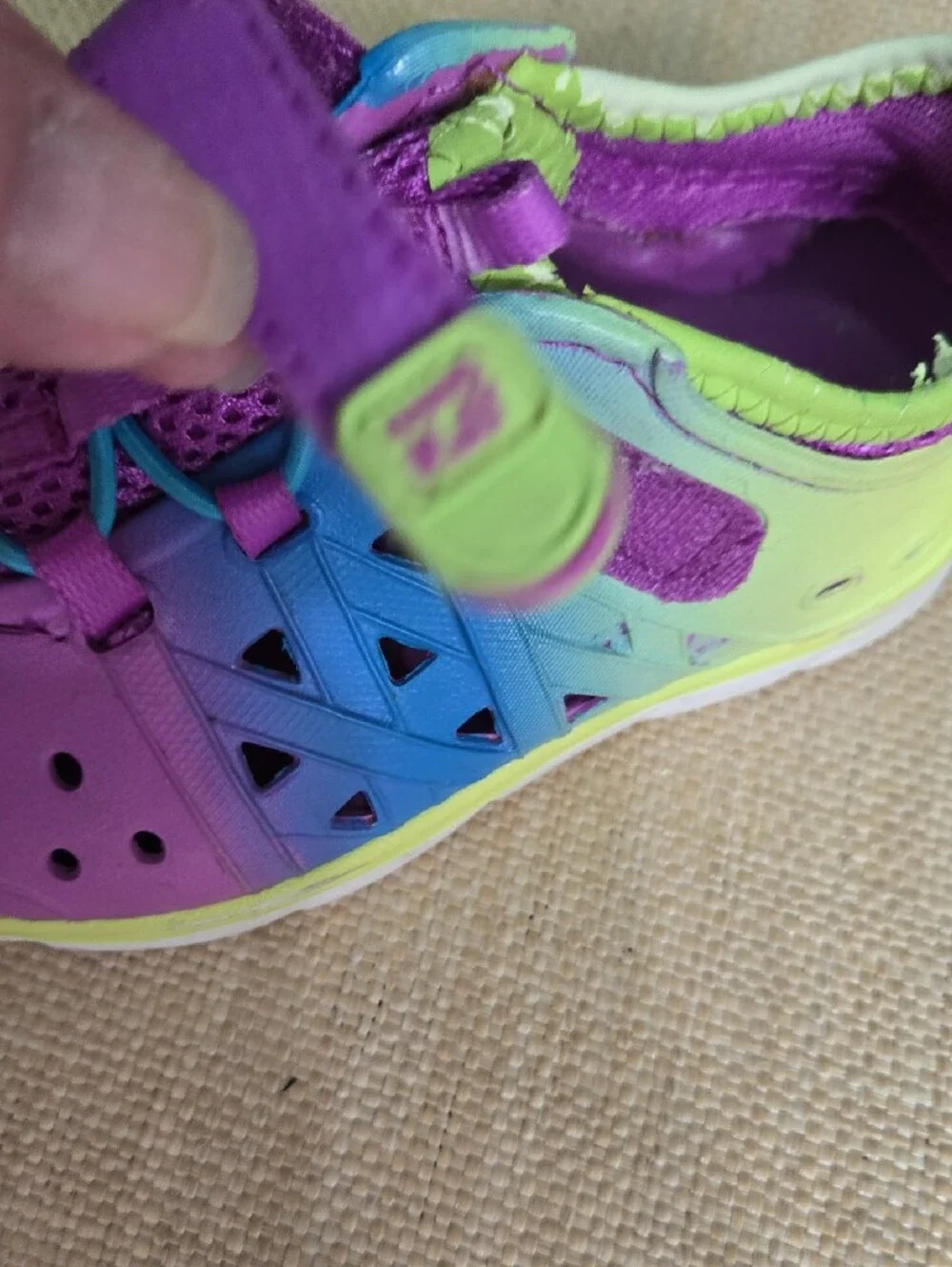 Kids Purple & Lime Water Shoes with Blue Accents